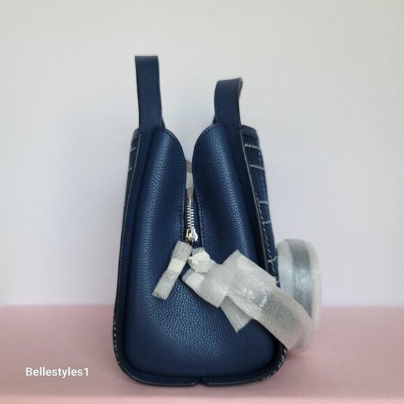 KATE SPADE Knott MEDIUM Denim Check & Leather Crossbody Tote- Indigo Multi⭐ - Picture 9 of 16